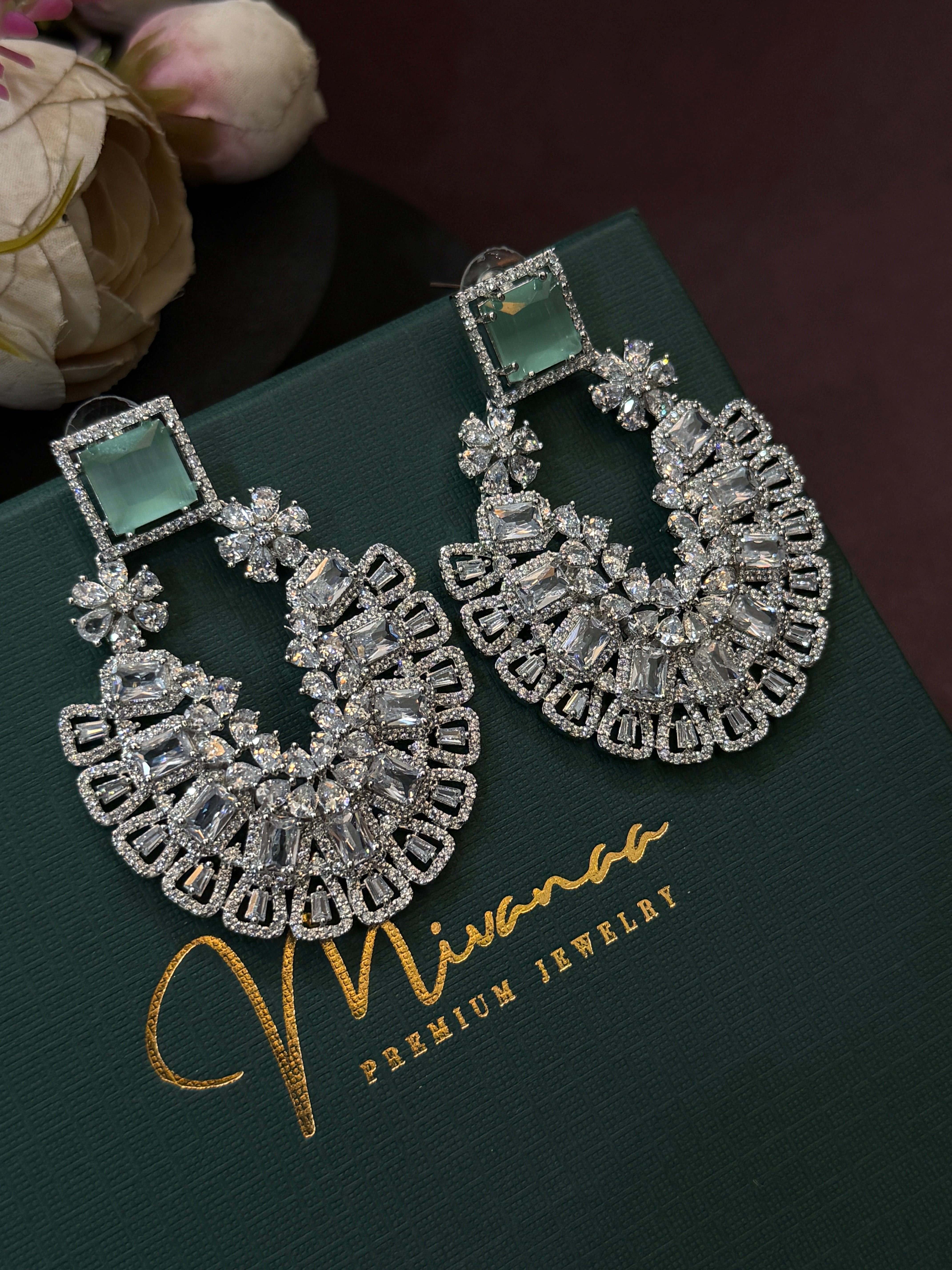 Mint CZ Stone Statement Earring